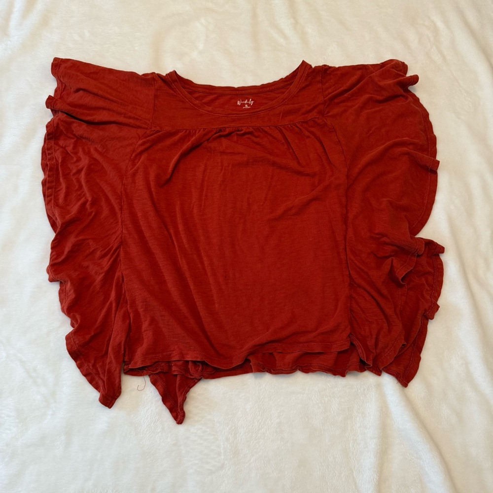 Wonderly Red Flutter Sleeve Blouse